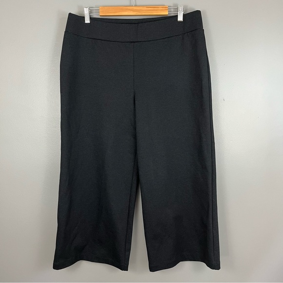 Ann Taylor Factory Black Gray Knit Ponte Cropped Wide Leg Pants Pull On Size L - Picture 1 of 7